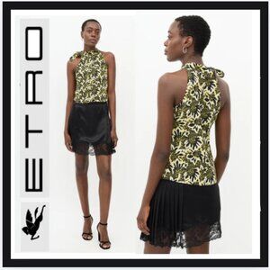 Etro Black and Yellow Tie Silk Halter Top